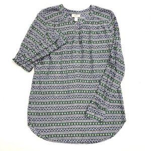 Ann Taylor LOFT Geometric Tunic Size M‎ | White with Green & Blue Pattern